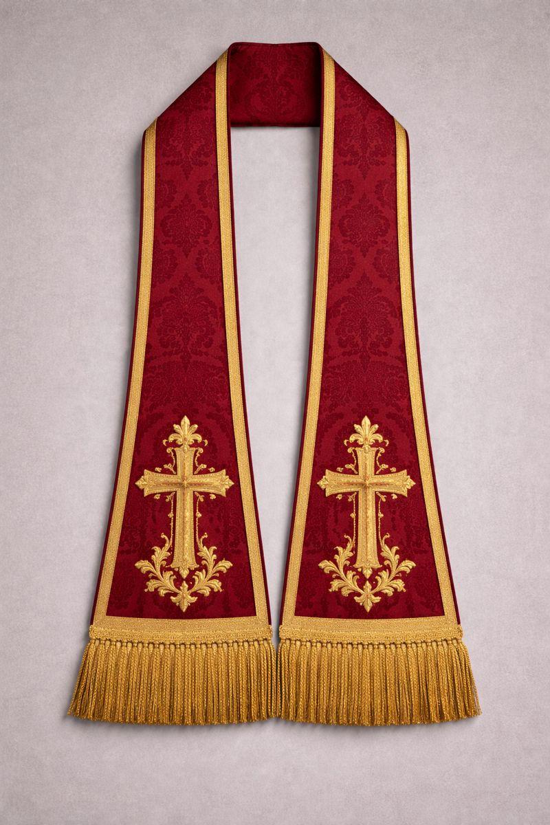 Red Clergy Stole | Fair Trade Priest Sash | Religious Garment & Liturgical Attire | Elegant Pastoral Vestment - image 2