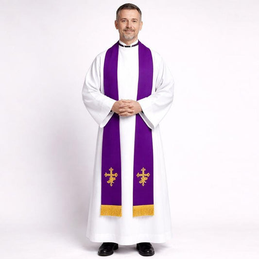 Embroidered Cross Clergy Stole | Handmade Priest Vestment