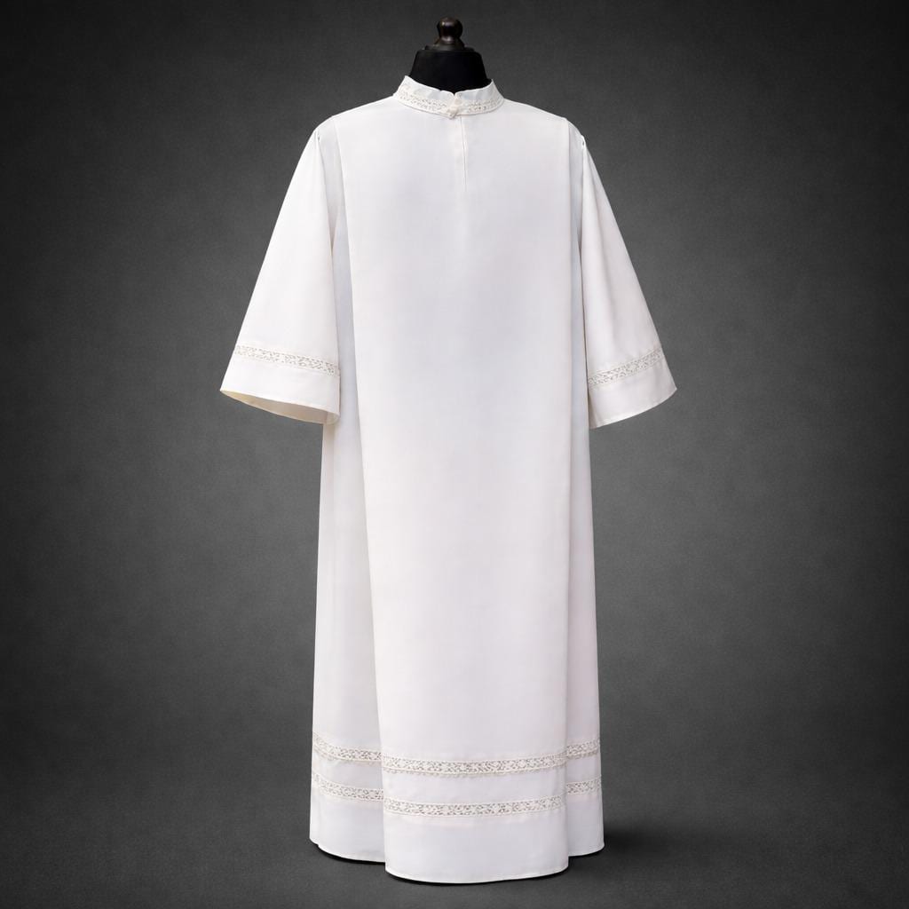 Men's Lace Clergy Alb – Square Neck Liturgical Vestment - image 2