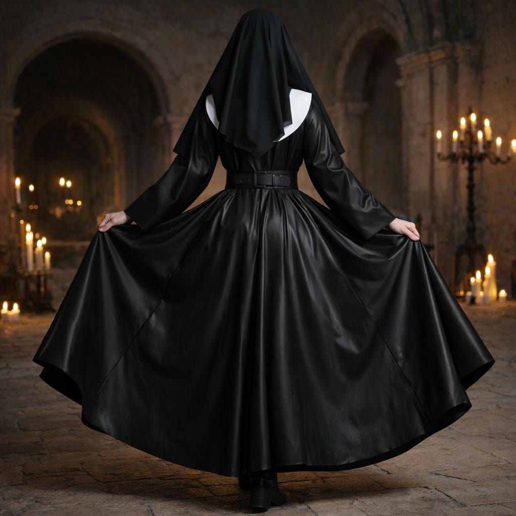 Black Leather Gothic Nun Outfit – Dark Fantasy Halloween & Cosplay Costume - image 3