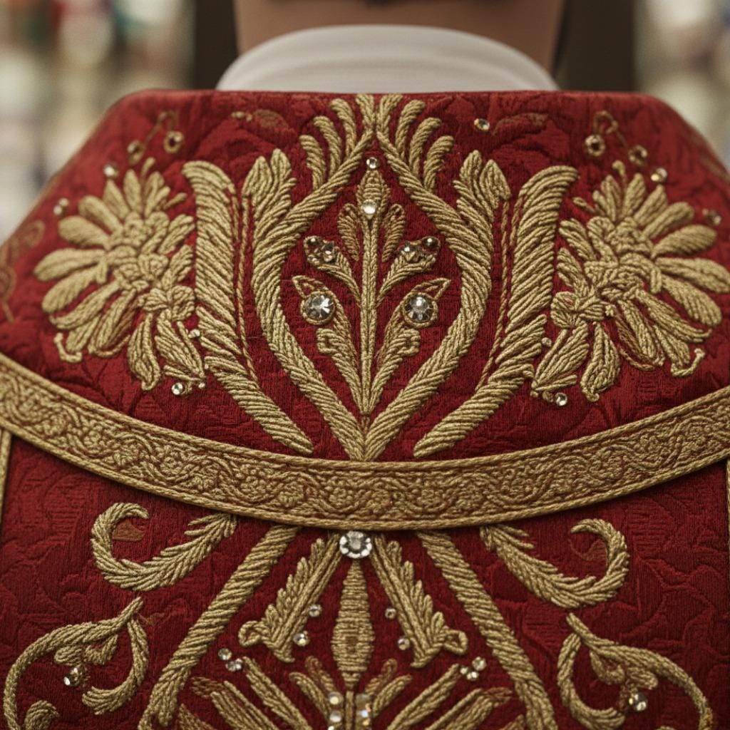 Red damask chasuble vestment Priestergewand Messgewand Kasel Casula Casulla Gaudete Laetare - image 2