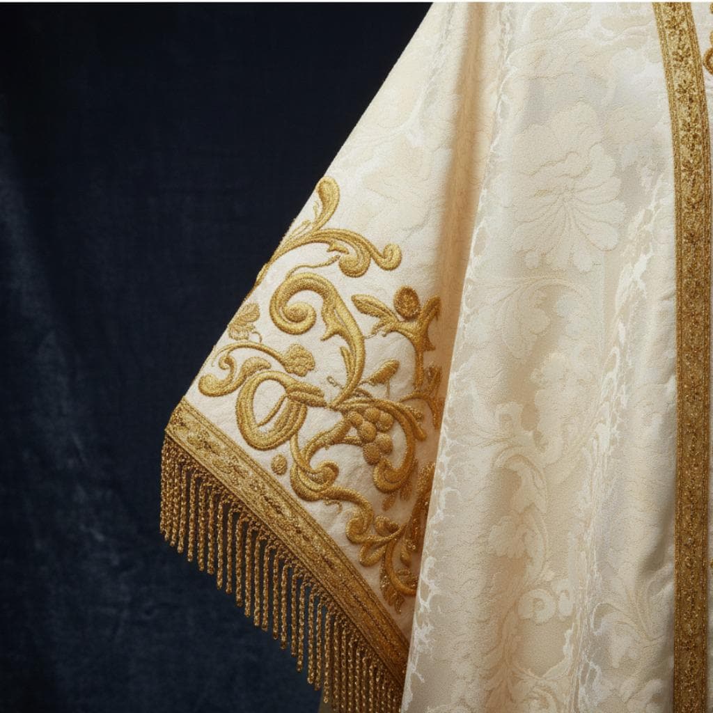 White damask chasuble vestments, Embroidary - image 2