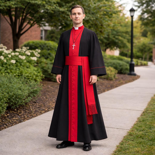 Men’s Roman Catholic Cassock Robe – Clergy Priest Vestment with Trim