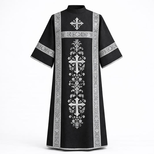 Black and Silver Roman Cassock Soutane | Custom Clergy Robe With cinctur Priest Vestment