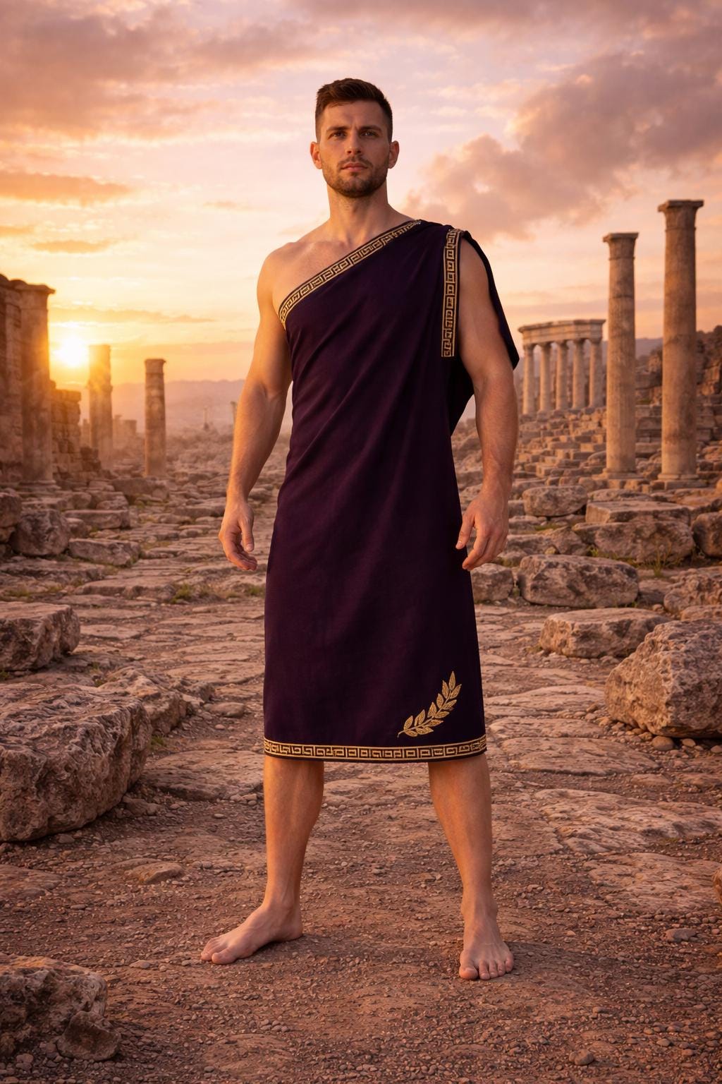 Men’s Roman Senator Purpel Toga – Classical Ancient Rome Costume, Historical Draped Garment - image 4