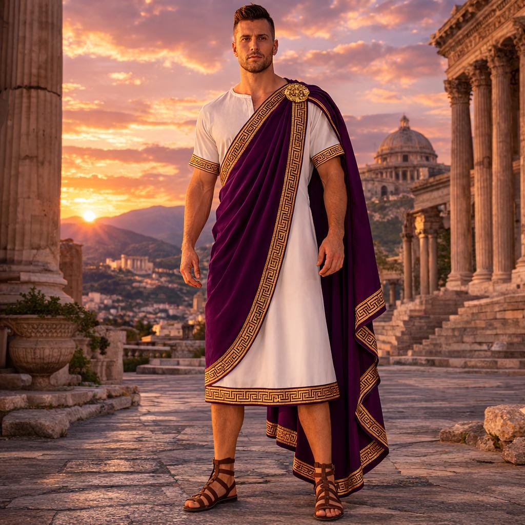 Men’s Roman Senator Red Pure Toga – Classical Ancient Rome Costume, Historical Draped Garment - image 3