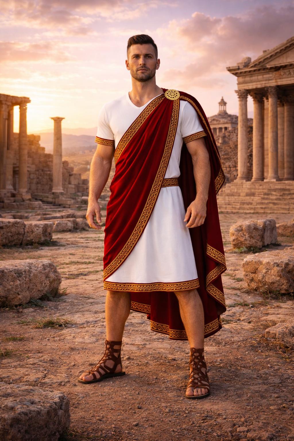 Blak Men’s Roman Senator Toga – Classical Ancient Rome Costume, Historical Draped Garment - image 2