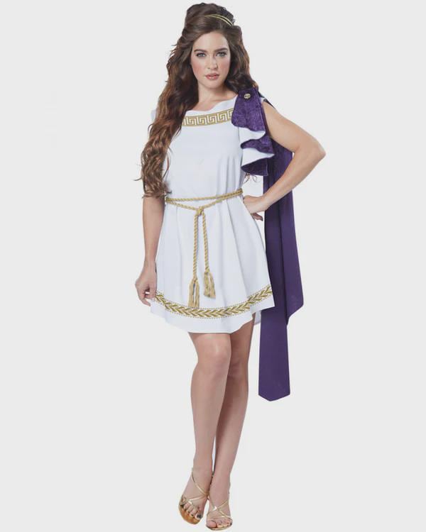 Greek Goddess White Toga Dress | Aphrodite Roman Costume, Halloween Party Mini Outfit