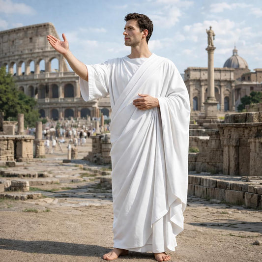 Men’s White Roman Senator Toga – Classical Ancient Rome Costume, Historical Draped Garment