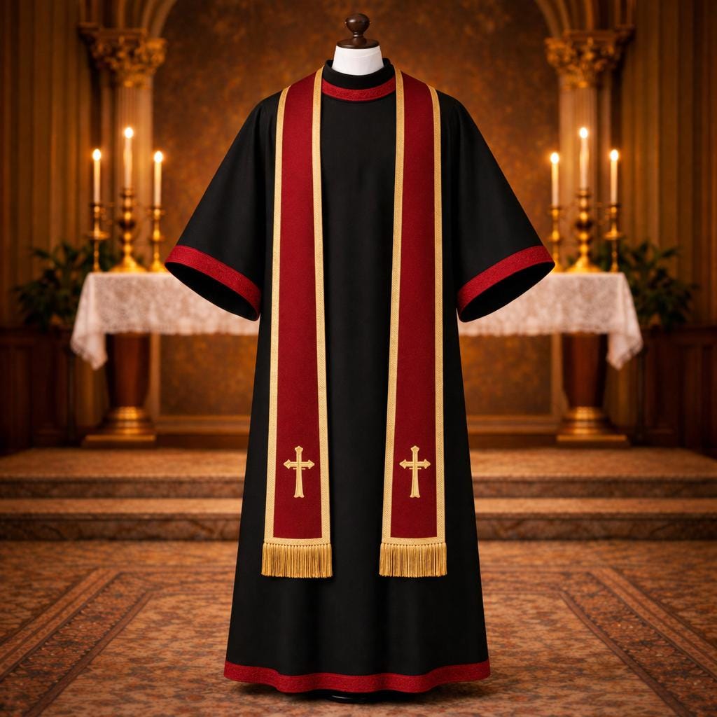 Black Roman Cassock Soutane with Stole | Custom Clergy Robe with Cinctur Priest Vestment