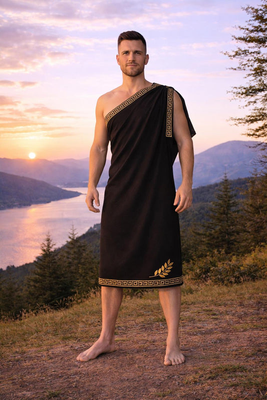 Men’s Roman Senator Black Toga – Classical Ancient Rome Costume, Historical Draped Garment