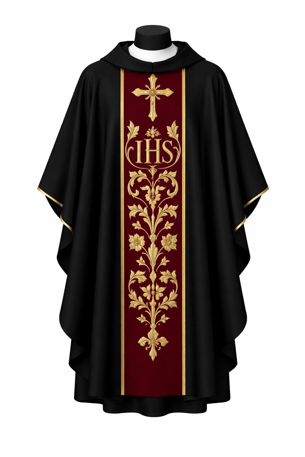 Embroidered Catholic Chasuble Set with Burgundy Orphrey & Matching Stole - image 5