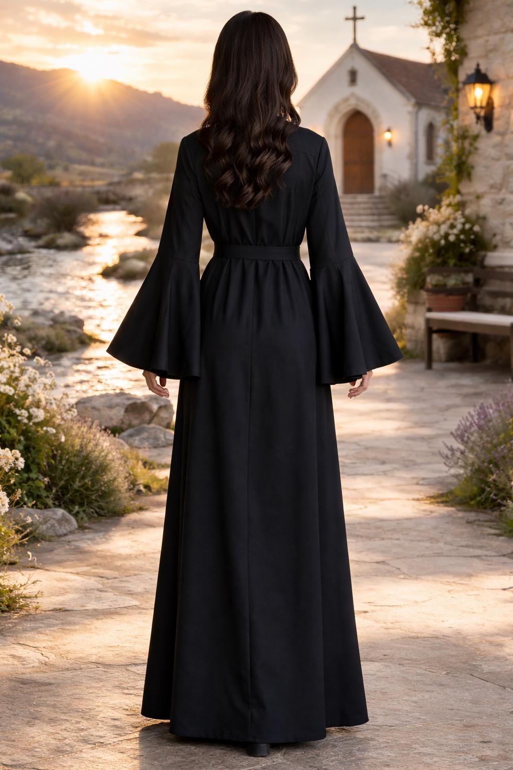 Black Clergy Robe for Women | Modest Bell Sleeve Religious Gown Christian Outfit - image 4