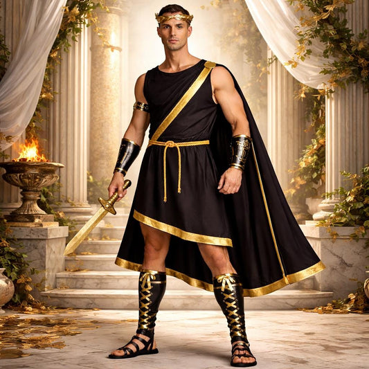 Black Men’s Roman Senator Toga – Classical Ancient Rome Costume, Historical Draped Garment