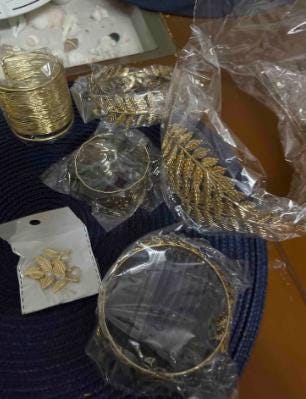 Gold Laurel Leaf Jewelry Set, Greek Roman Goddess Headpiece, Arm Cuffs, Earrings, Bracelet - image 3