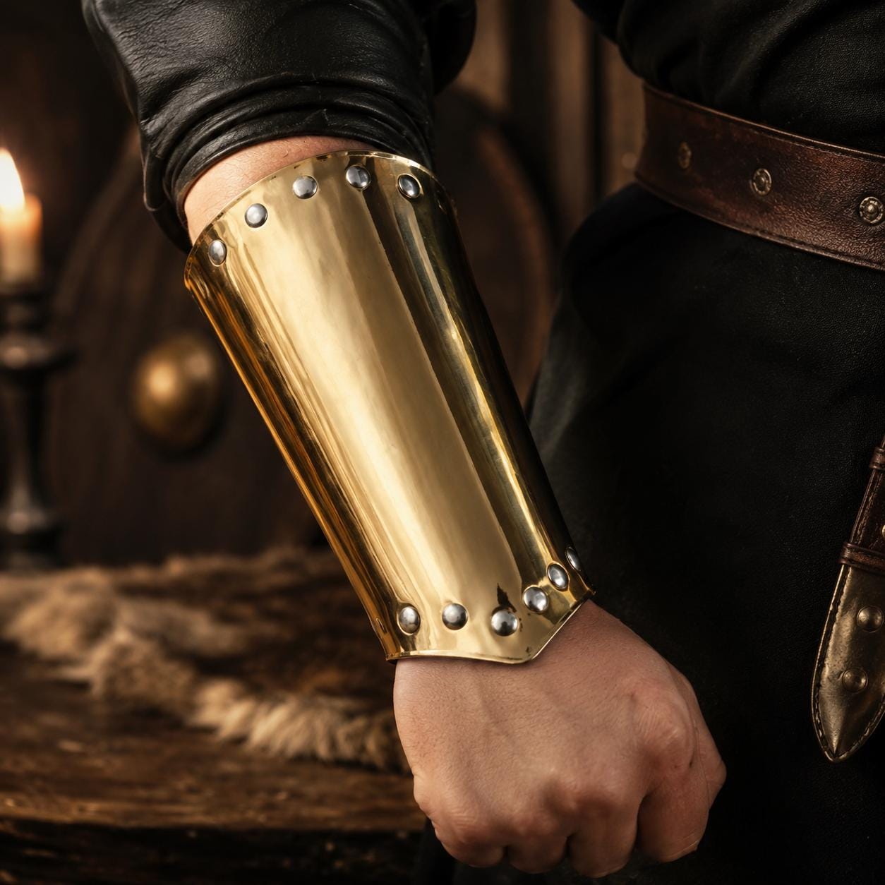 Gold Armor Bracers: Medieval Viking Faux Leather Arm Guards for Cosplay - image 3