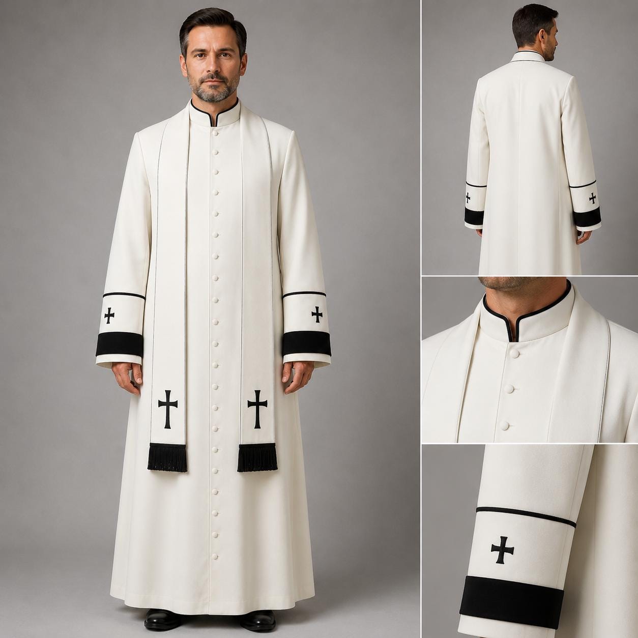 White Roman Cassock Soutane | Custom Clergy Robe With cinctur Priest Vestment - image 3