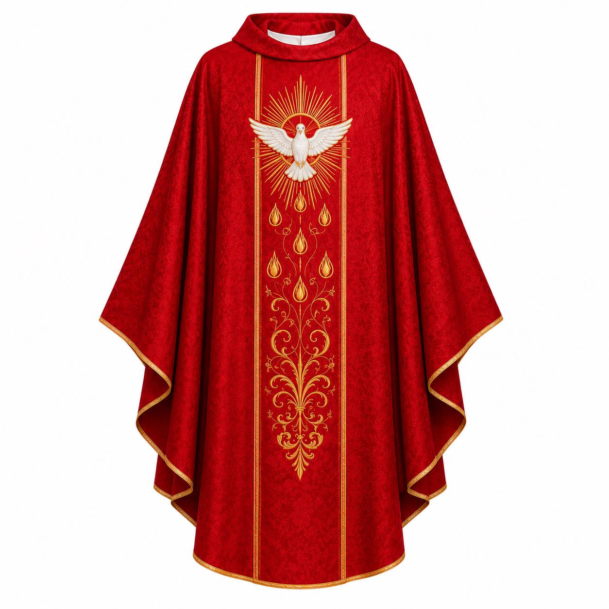 Embroidered Catholic Priest Chasuble - Gold Cream Vestment with Burgundy Orphrey - image 3