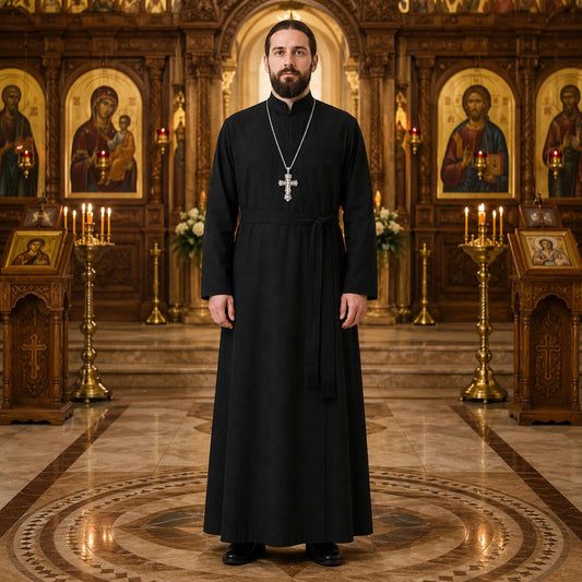 Orthodox Priest Cassock Cotton Clergy Robe: Black Traditional Church Vestment, Full Length Clerical Gown