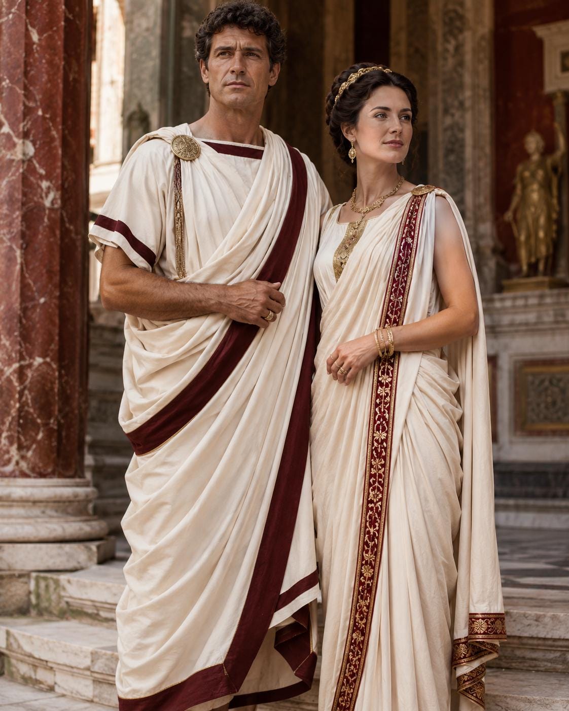 Couple Roman Toga & Saree Costume Set, Ancient Rome Cosplay Outfit - image 3