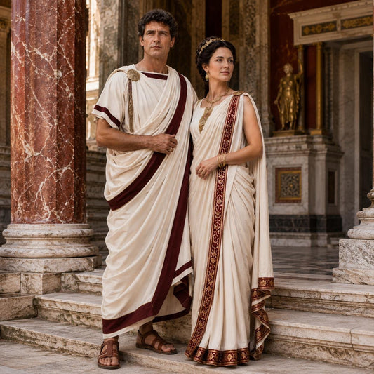 Couple Roman Toga & Saree Costume Set, Ancient Rome Cosplay Outfit
