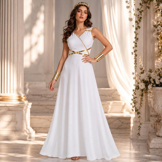 Gold Leaf Corset Dress, Pleated Maxi Skirt, Greek Goddess Costume, Cosplay Outfit