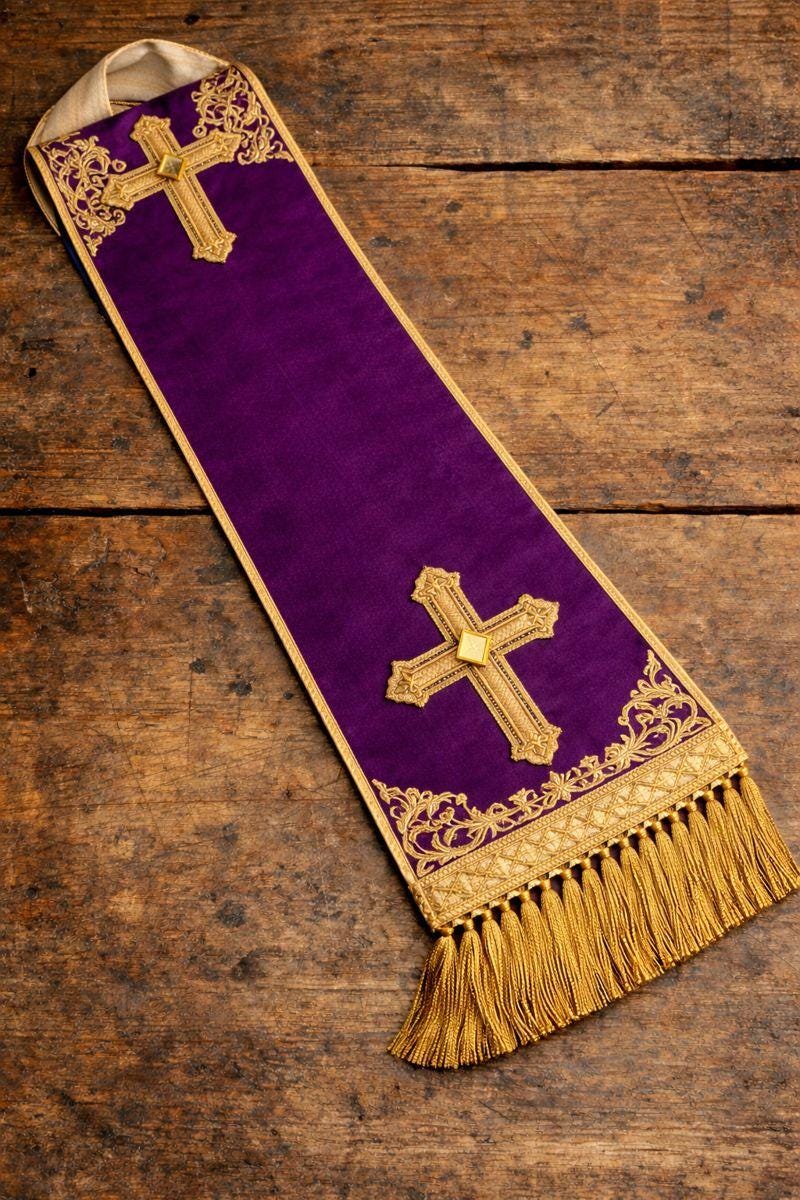 Black Clergy Stole | Fair Trade Priest Sash | Religious Garment & Liturgical Attire | Elegant Pastoral Vestment - image 2