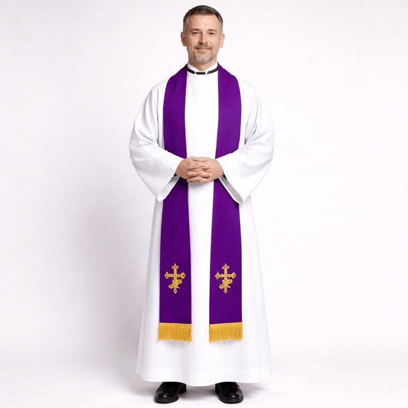 Embroidered Cross Clergy Stole | Handmade Priest Vestment