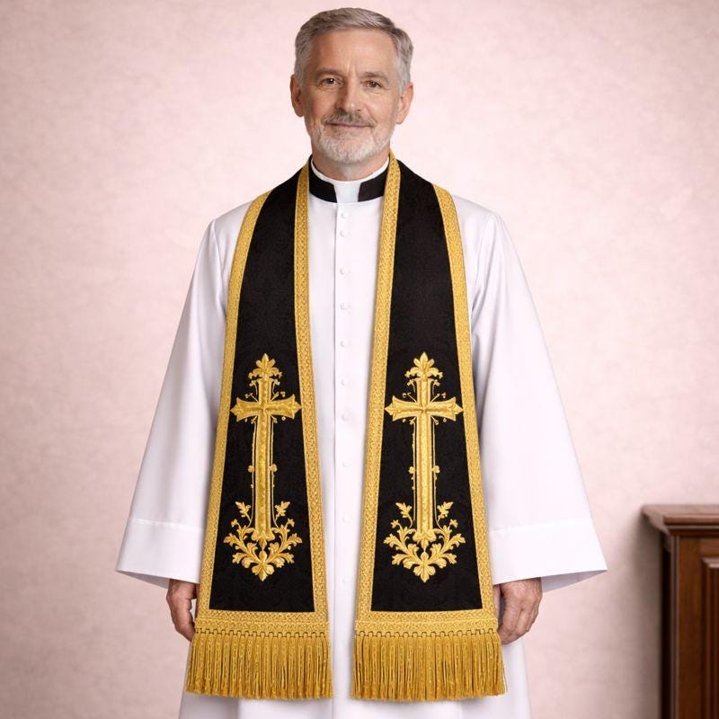 Roman Cassock Soutane With Stole | Custom Clergy Robe With cinctur Gracefull Handmade Priest Vestment - image 2