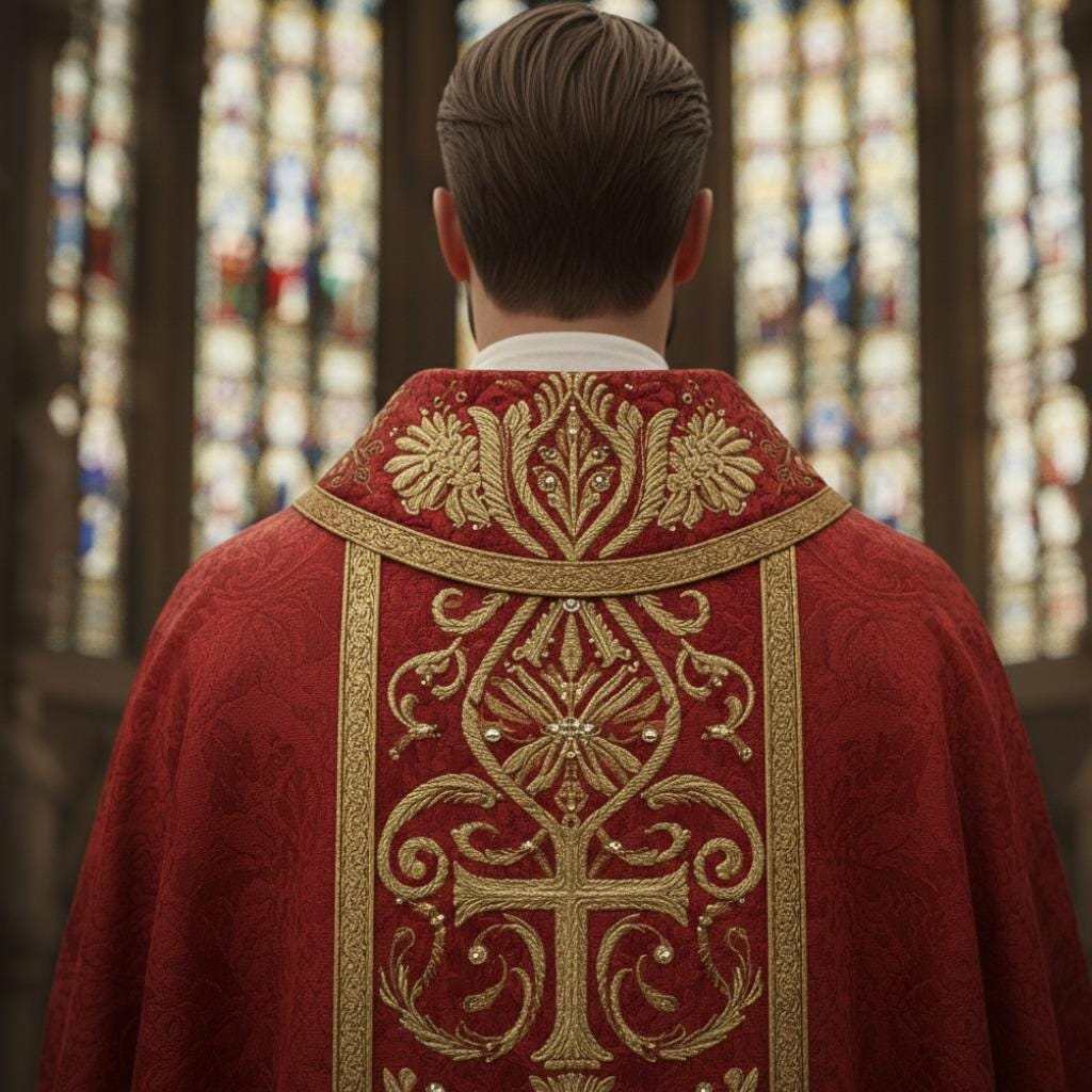 Red damask chasuble vestment Priestergewand Messgewand Kasel Casula Casulla Gaudete Laetare - image 4