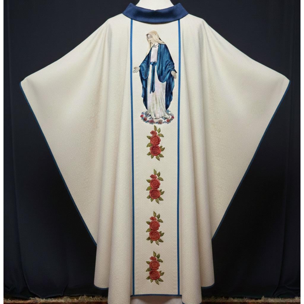 White Blue Demask Marian CHasuble Vestments Messgewand Priestergewand Kasel Casula - image 3