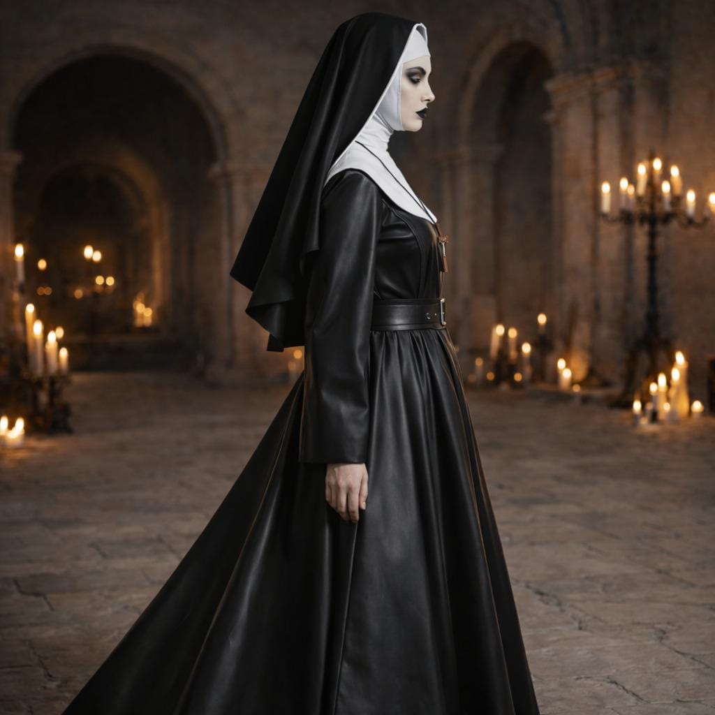 Black Leather Gothic Nun Outfit – Dark Fantasy Halloween & Cosplay Costume - image 5