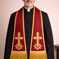 Red Clergy Stole | Fair Trade Priest Sash | Religious Garment & Liturgical Attire | Elegant Pastoral Vestment