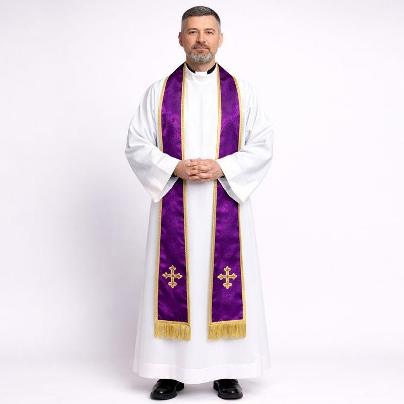 Embroidered Cross Clergy Stole | Handmade Priest Vestment - image 3