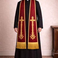 Roman Cassock Soutane With Stole | Custom Clergy Robe With cinctur Gracefull Handmade Priest Vestment - image 3