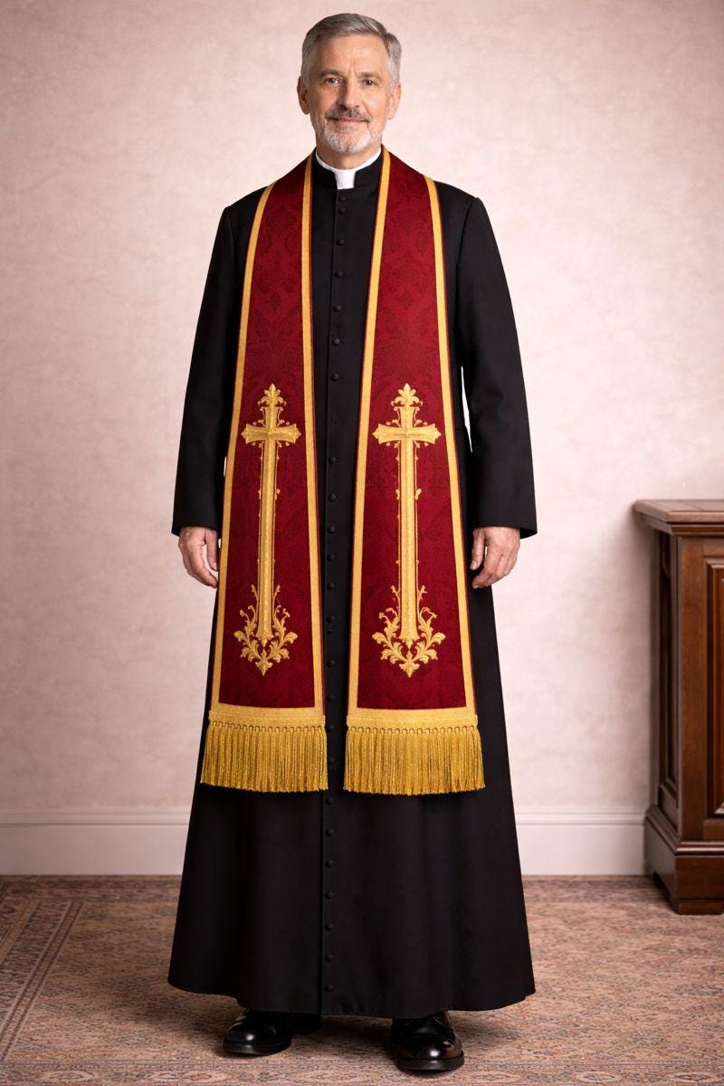 Roman Cassock Soutane With Stole | Custom Clergy Robe With cinctur Gracefull Handmade Priest Vestment - image 3