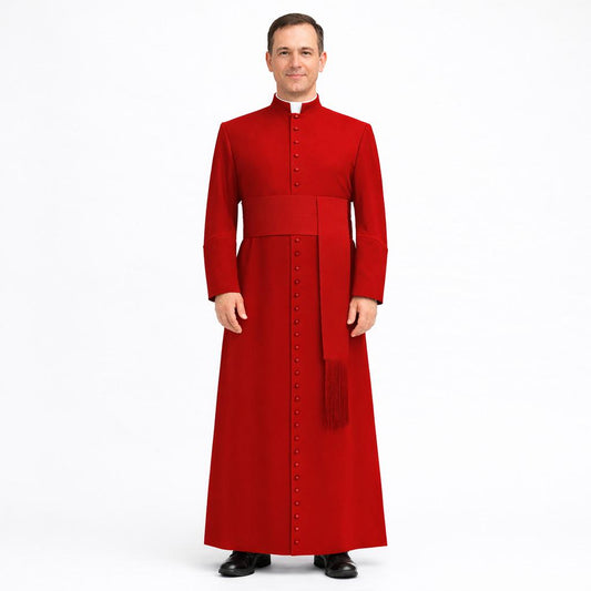 Red Roman Cassock Soutane | Custom Clergy Robe With cinctur Priest Vestment