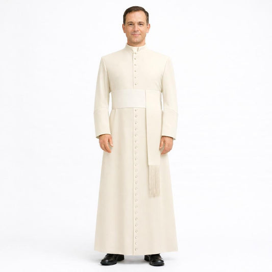 Creamy Roman Cassock Soutane | Custom Clergy Robe With cinctur Priest Vestment