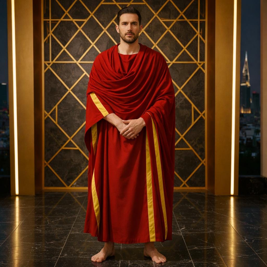 Red & Gold Roman Toga, Greek Republic Style Costume