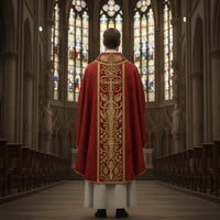 Red damask chasuble vestment Priestergewand Messgewand Kasel Casula Casulla Gaudete Laetare - image 3