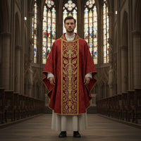 Red damask chasuble vestment Priestergewand Messgewand Kasel Casula Casulla Gaudete Laetare