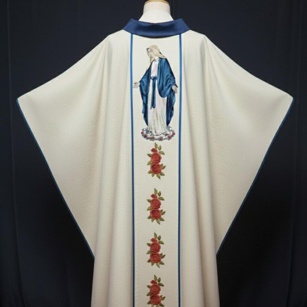 White Blue Demask Marian CHasuble Vestments Messgewand Priestergewand Kasel Casula