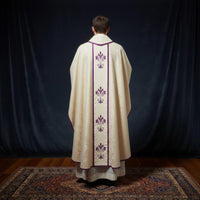 White and purpel damask chasuble vestments, Embroidary - image 3