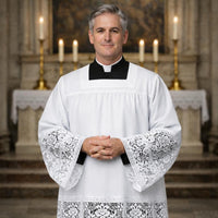 Men's Lace Alb – Square Neck Clergy Robe, Liturgical Vestment