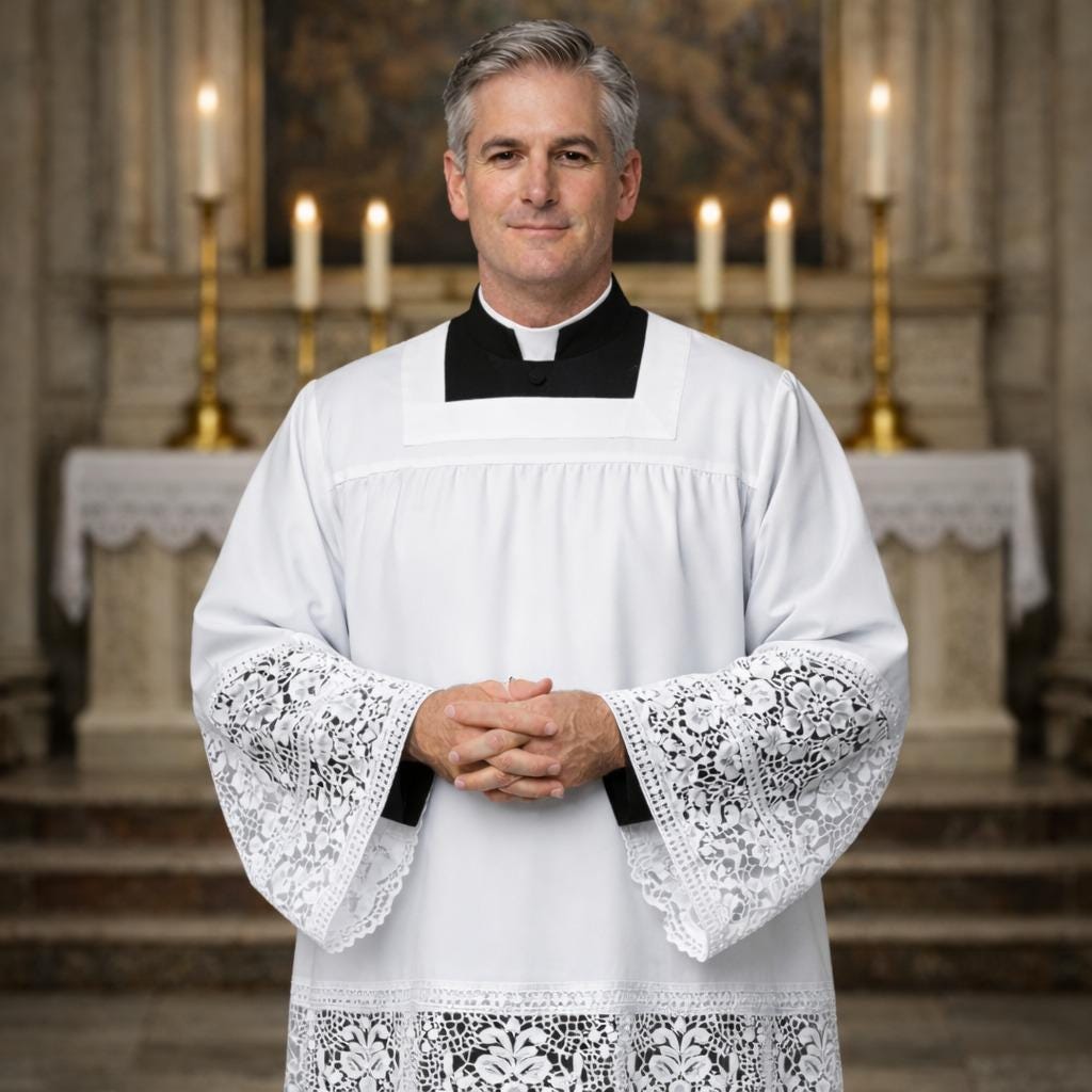 Men's Lace Alb – Square Neck Clergy Robe, Liturgical Vestment