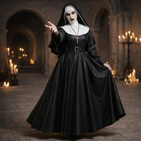 Black Leather Gothic Nun Outfit – Dark Fantasy Halloween & Cosplay Costume