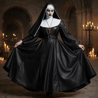 Black Leather Gothic Nun Outfit – Dark Fantasy Halloween & Cosplay Costume - image 2