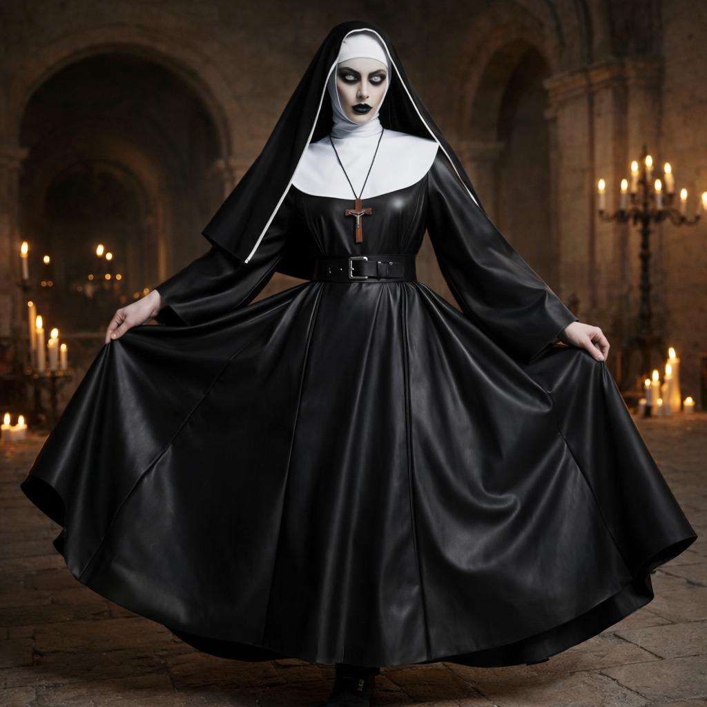 Black Leather Gothic Nun Outfit – Dark Fantasy Halloween & Cosplay Costume - image 2