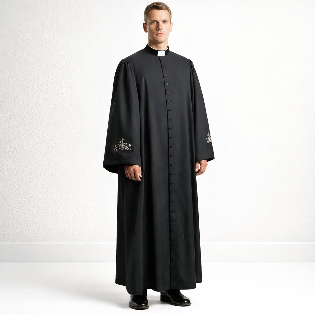 Black Roman Catholic Cassock for Men – Traditional Clergy Priest Robe – Liturgical Church Soutane Vestment