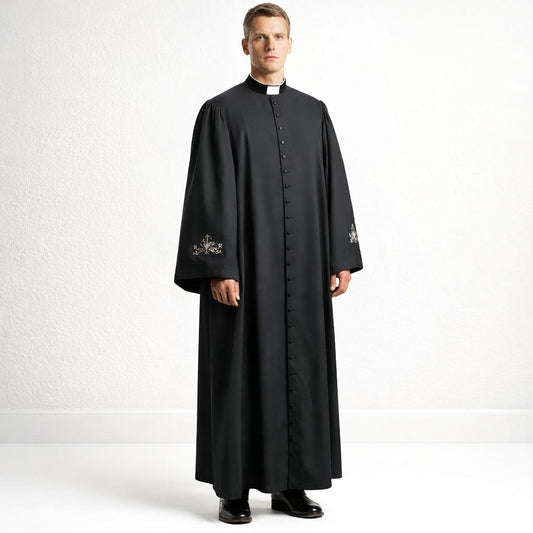 Black Roman Catholic Cassock for Men – Traditional Clergy Priest Robe – Liturgical Church Soutane Vestment